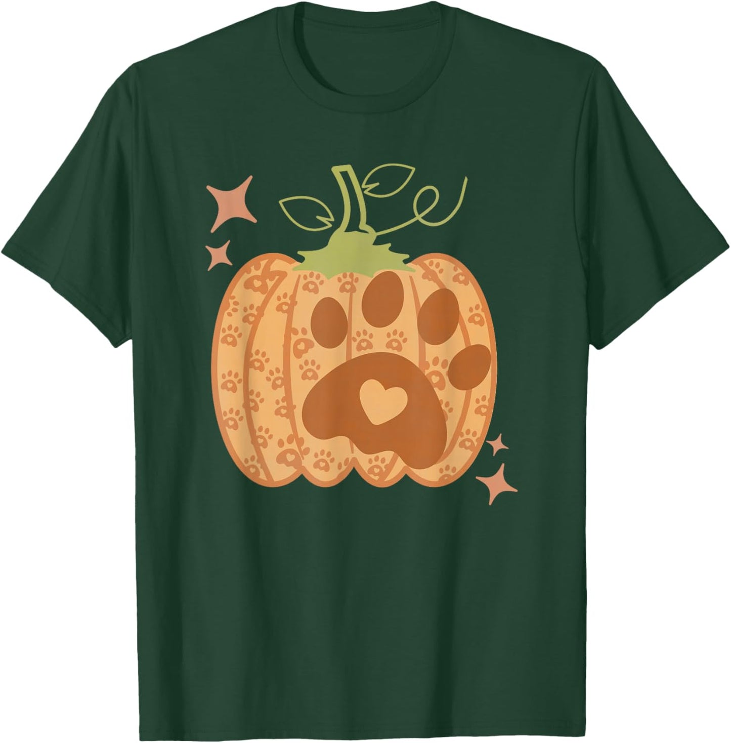 Pumpkin Dog Paw Print Autumn Cute Falling Men Women Kids T-Shirt - T-Shirt | Forest