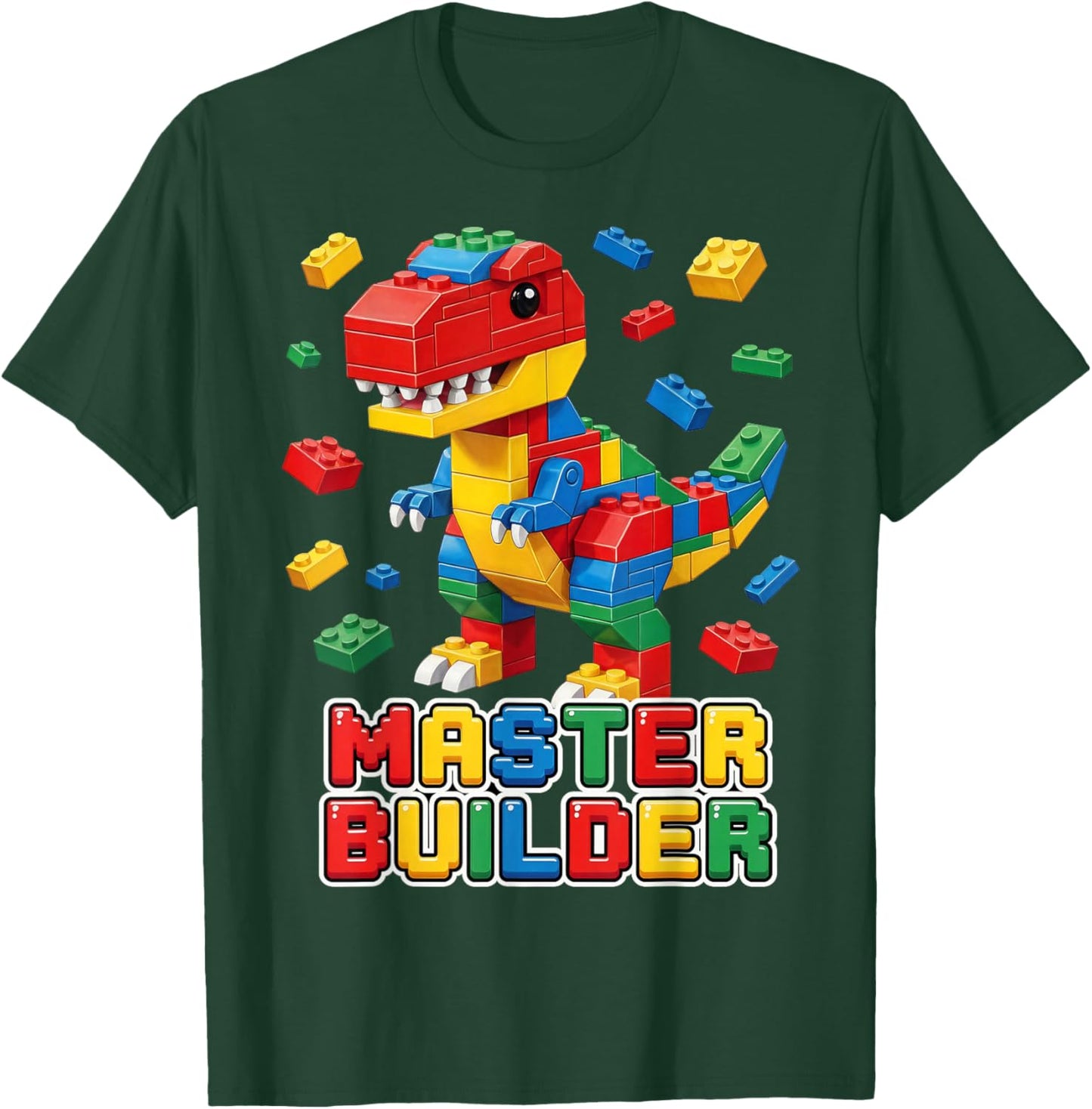 Trex Master Builder Kids Boys Building Bricks T Rex Dinosaur T-Shirt - T-Shirt | Forest
