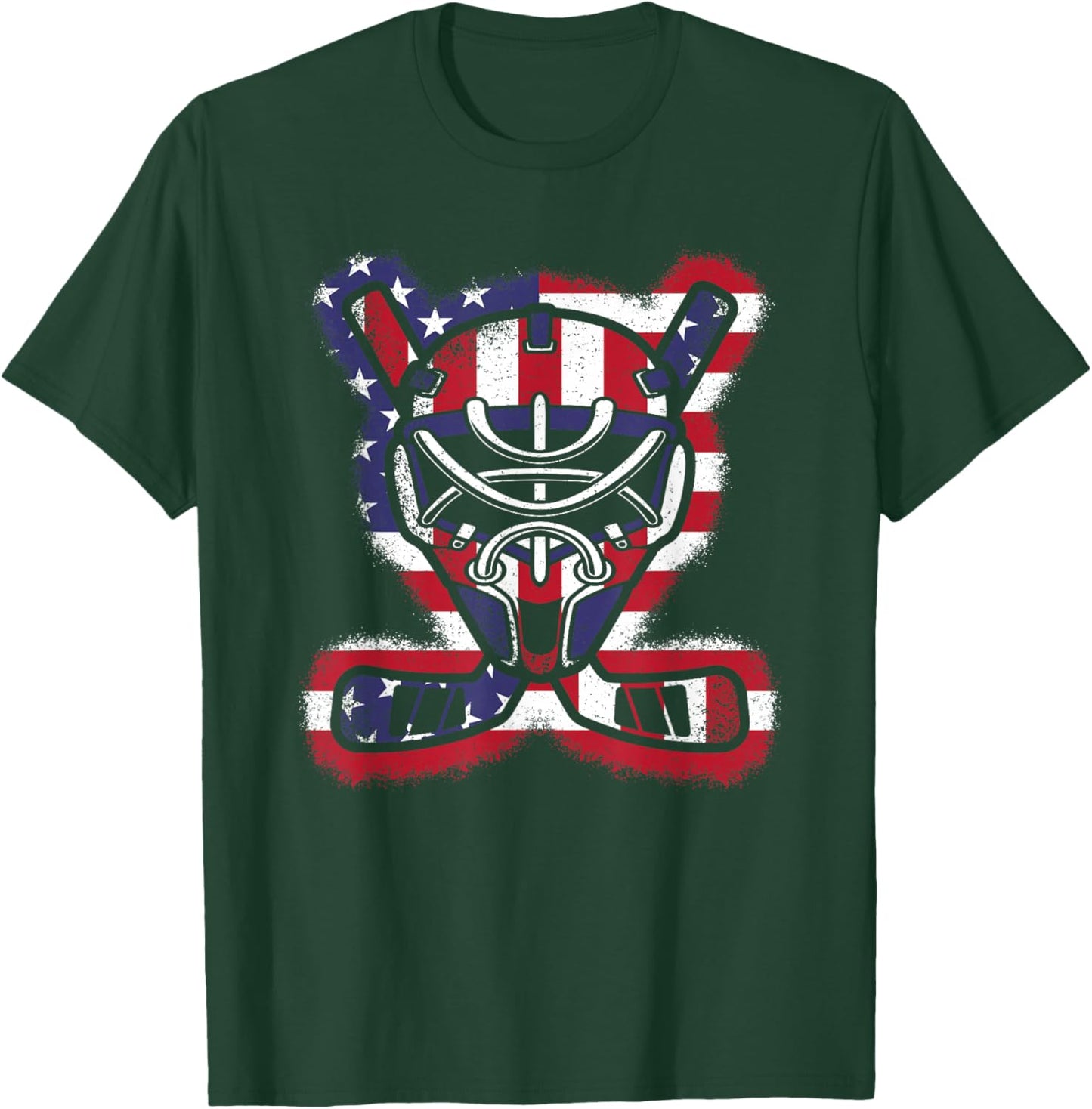 Vintage American Flag Ice Hockey Player Men Women Kids T-Shirt - T-Shirt | Forest