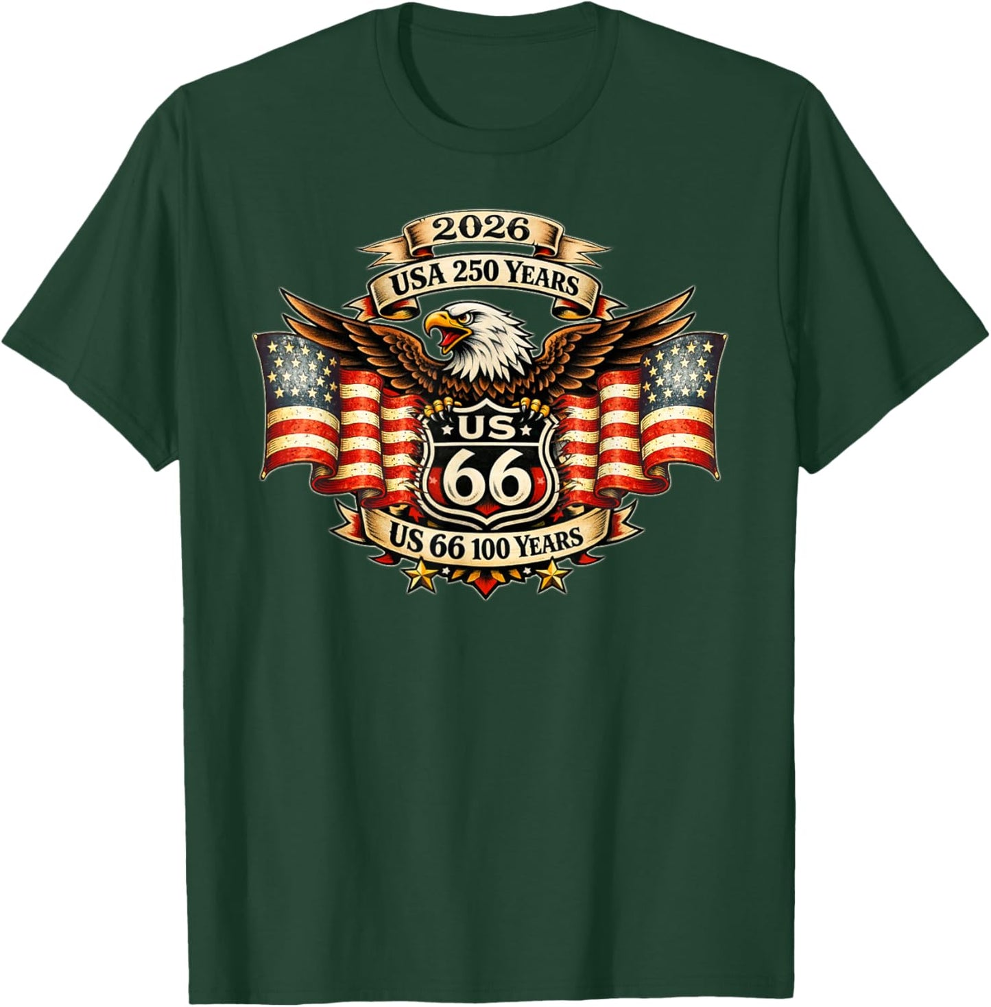 USA 250 US Highway 66 Mother Road Anniversary Adler Tattoo T-Shirt - T-Shirt | Forest