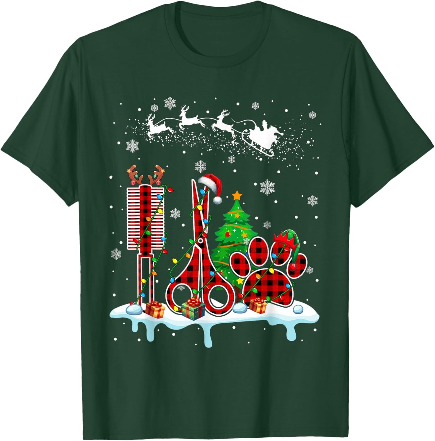 Santa Elf Reindeer Dog Groomer Tools Christmas Job Team T-Shirt - T-Shirt | Forest