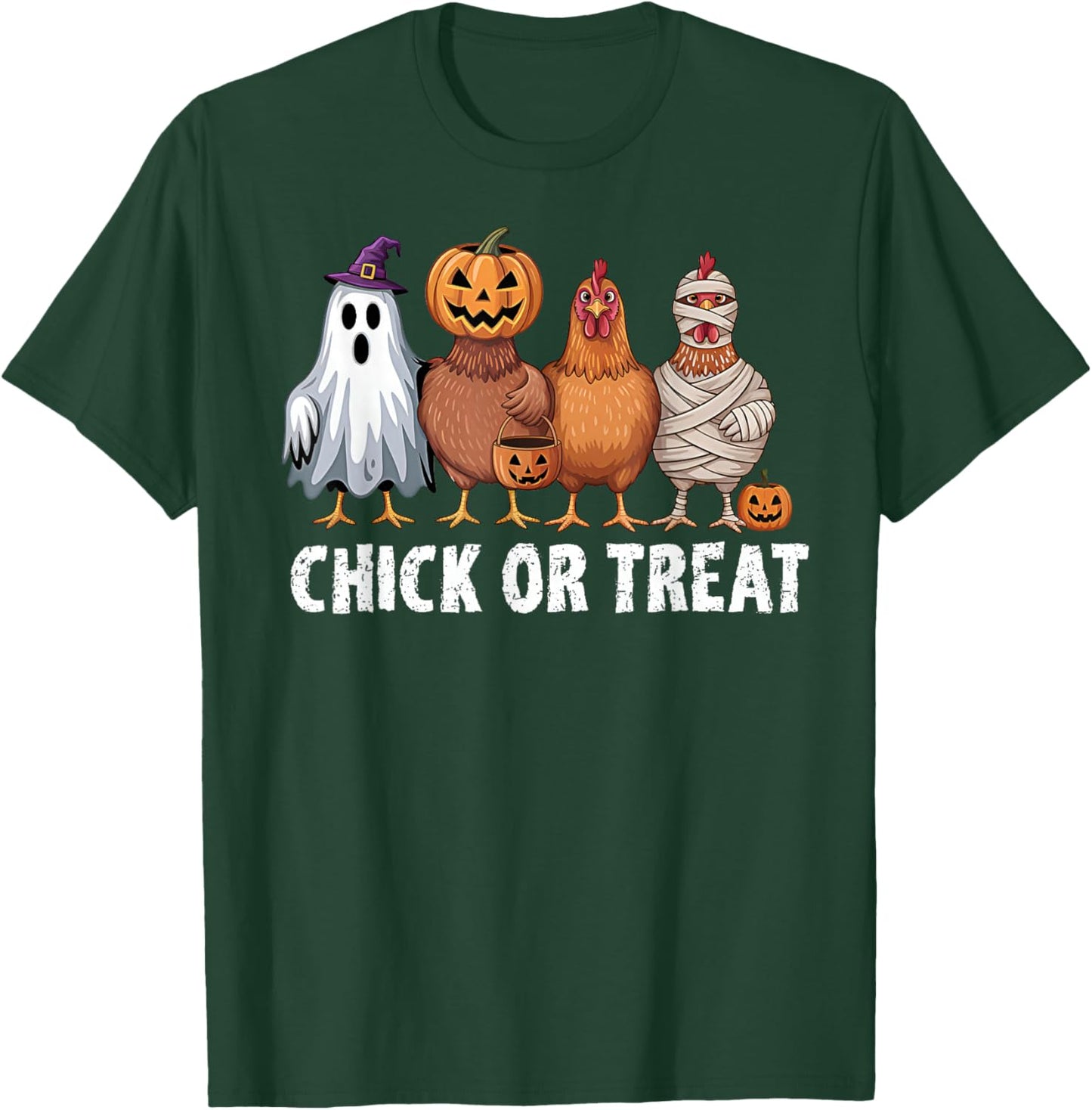 Funny Chick Or Treat Chickens Ghost Witchy Halloween T-Shirt - T-Shirt | Forest