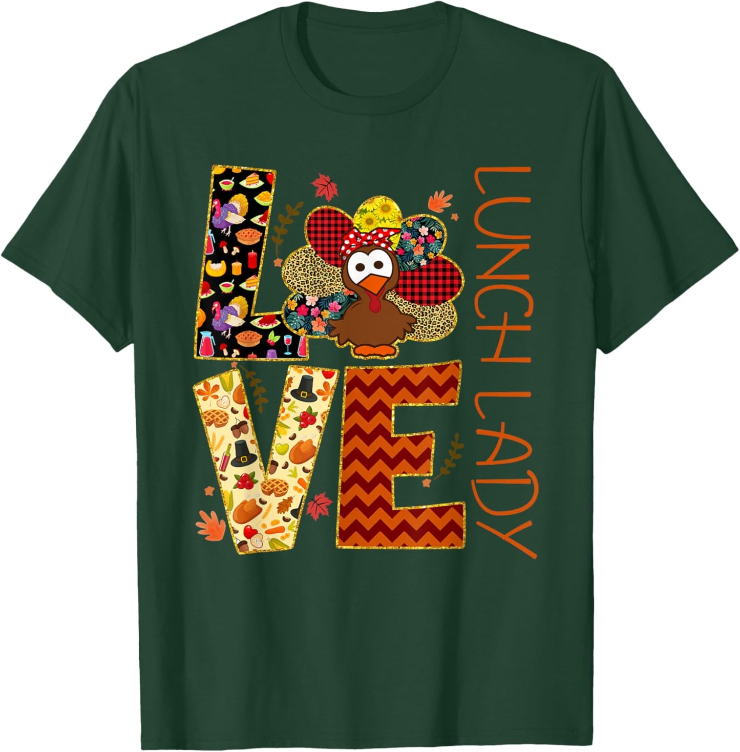 LOVE Turkey Lunch Lady Leopard Funny Thanksgiving Gift Women T-Shirt - T-Shirt | Forest