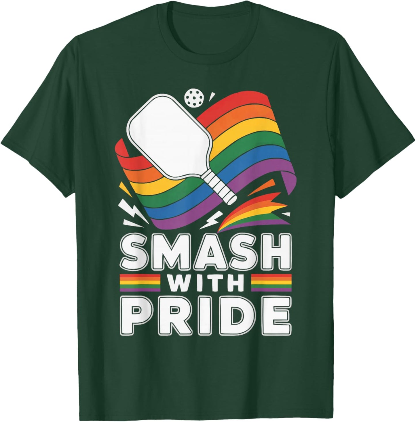 Lesbian Gay Pickleball Player Paddle Rainbow Flag LGBTQ T-Shirt - T-Shirt | Forest