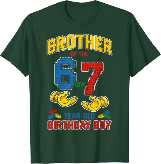 Brother 67 Meme Birthday 7 Years Old Building Blocks Bricks T-Shirt - T-Shirt | Forest