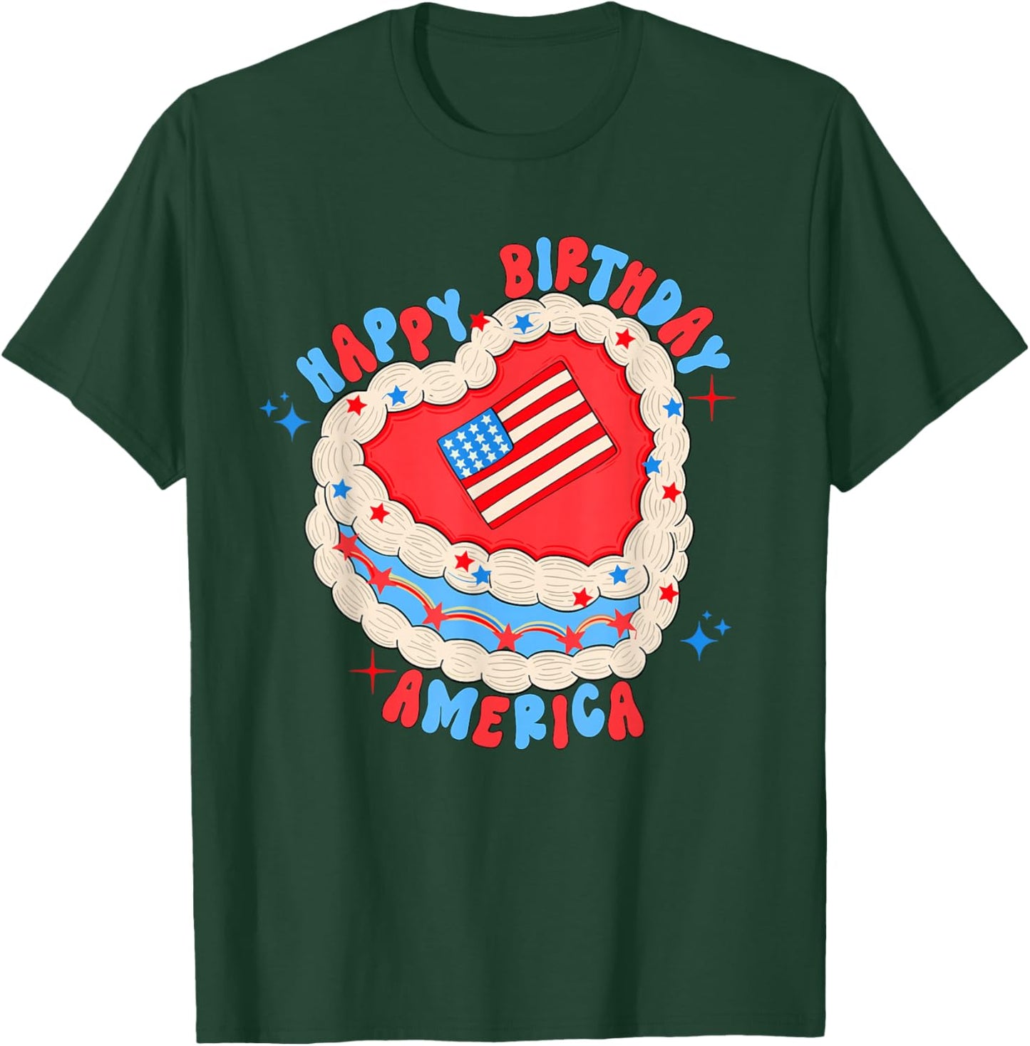 Happy Birthday America Birthday Cake 4th Of July USA Flag T-Shirt - T-Shirt | Forest