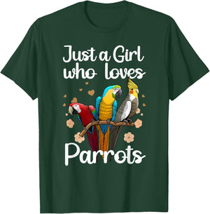 Funny Parrot Gift Parrot Lover Accessories & Stuff Cute Parrot Art Women's Multicolor Short Sleeve for Girls & Female Parrot Lovers T-Shirt - T-Shirt | Forest