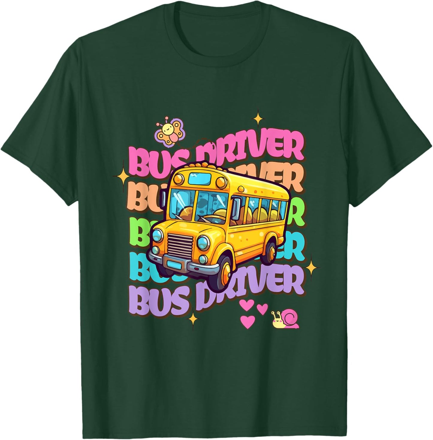 School Bus Driver Groovy Retro Back To School T-Shirt - T-Shirt | Forest