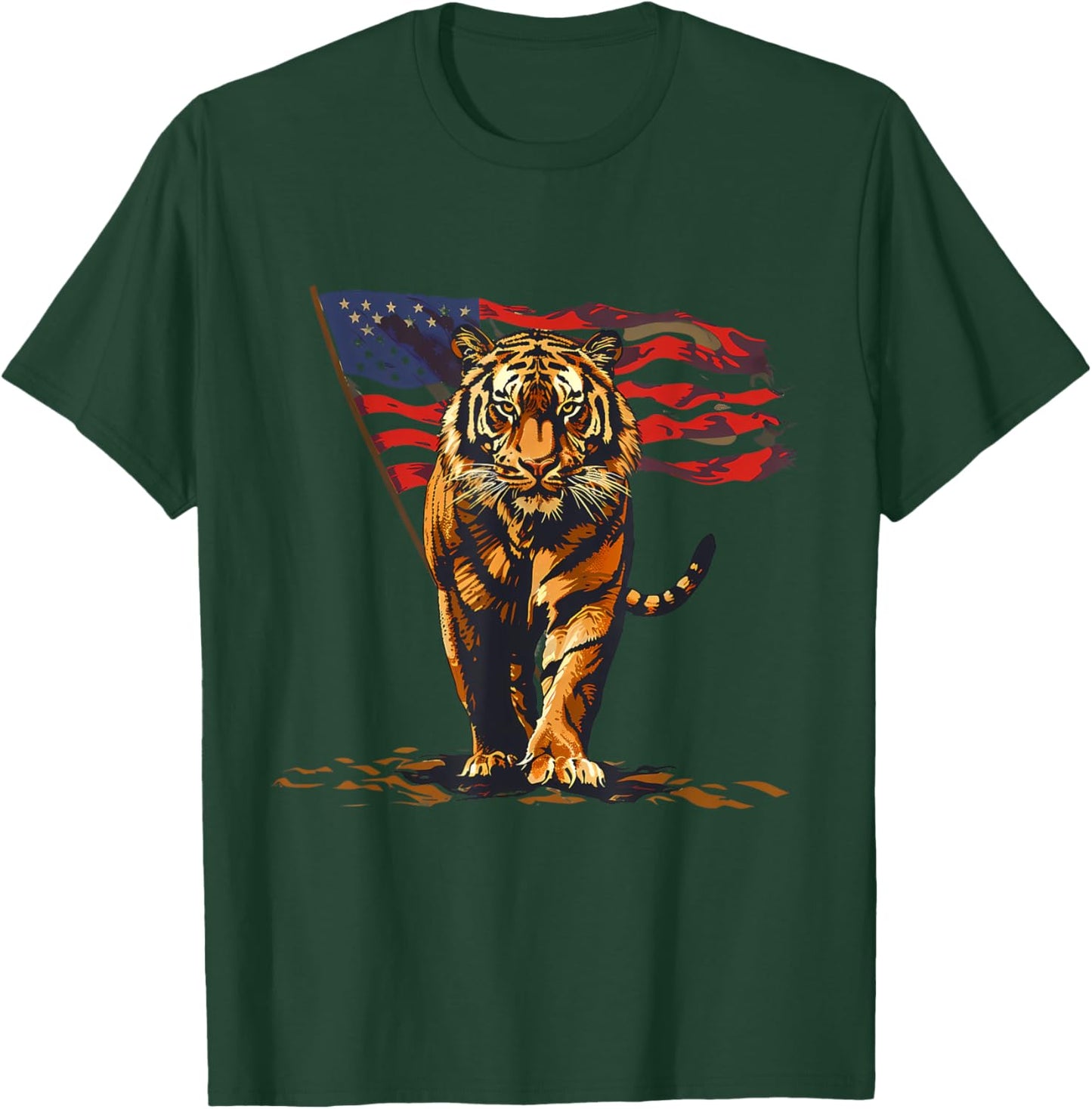 4th Of July Tiger Patriotic American Flag Fourth Of July USA Women Kids Men T-Shirt - T-Shirt | Forest
