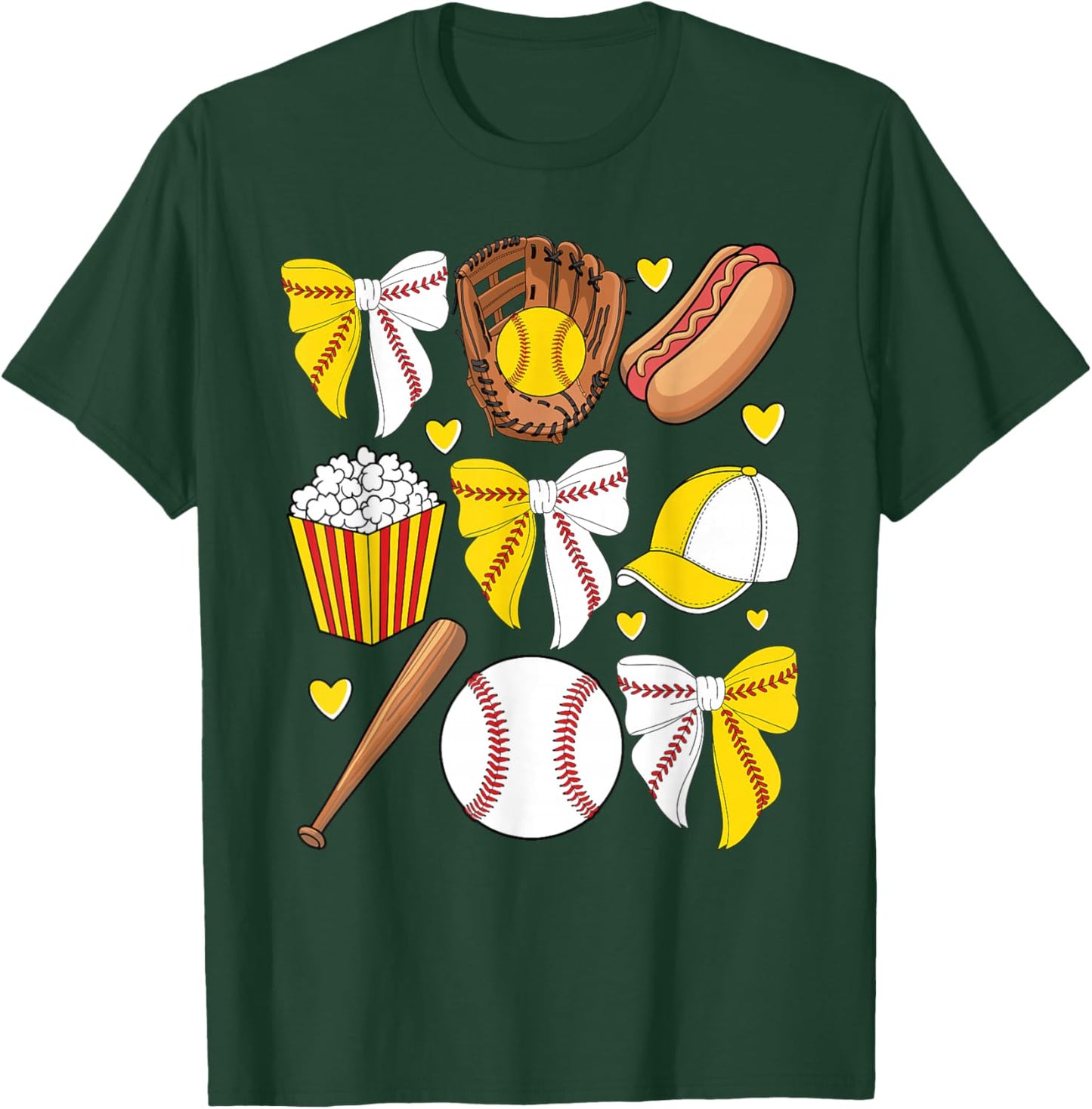 Half Baseball And Softball Mom Mama Life Coquette Bow Women T-Shirt - T-Shirt | Forest