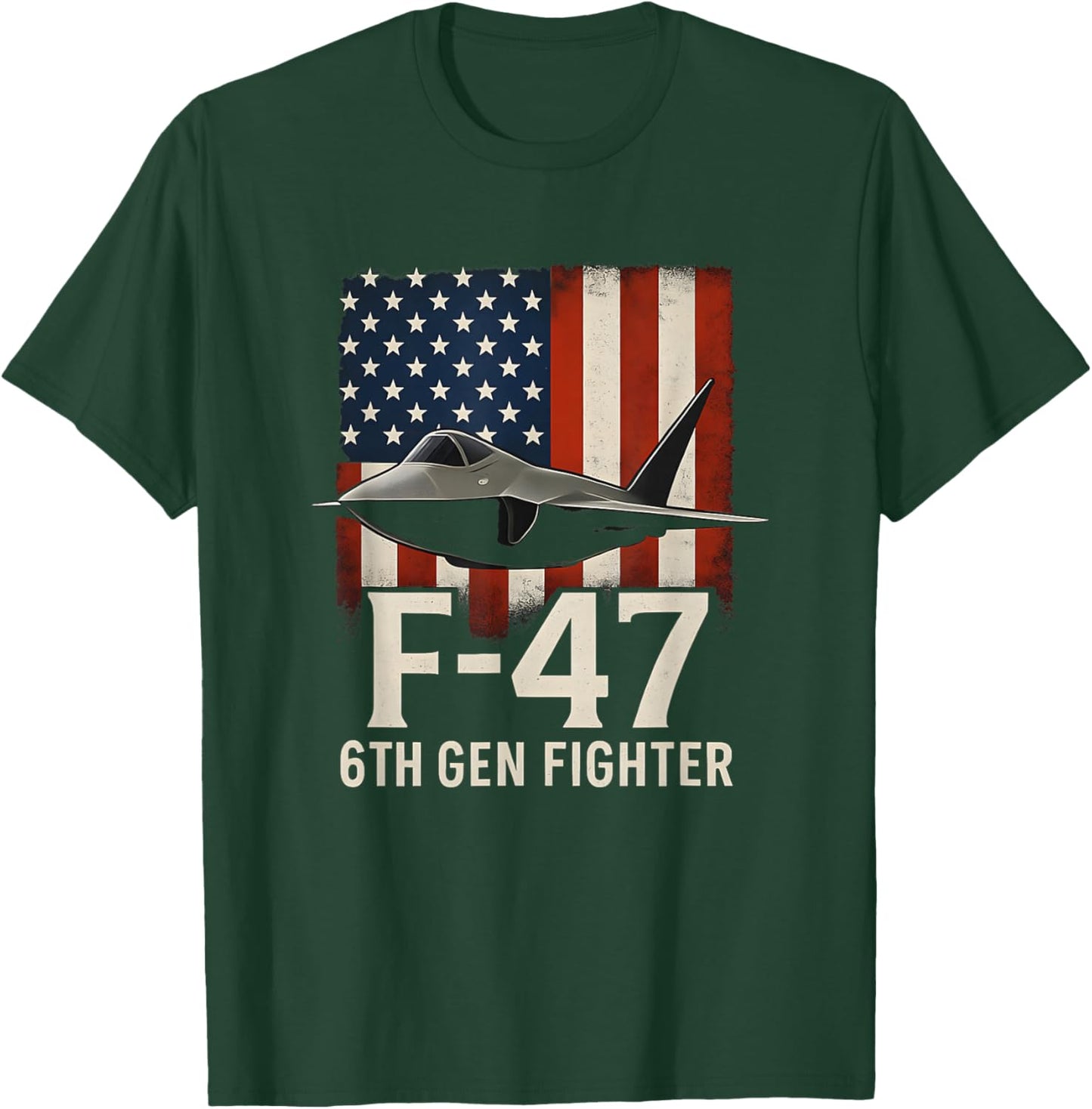 F-47 Air Dominance Fighter Design USA Flag Cool Aircraft T-Shirt - T-Shirt | Forest