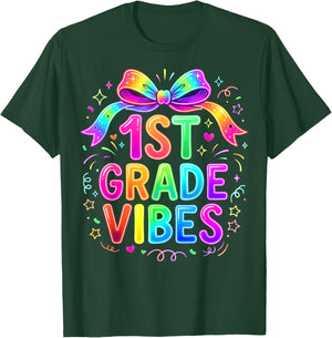 First Grade Vibes Coquette Bow First Day of School Girls T-Shirt - T-Shirt | Forest