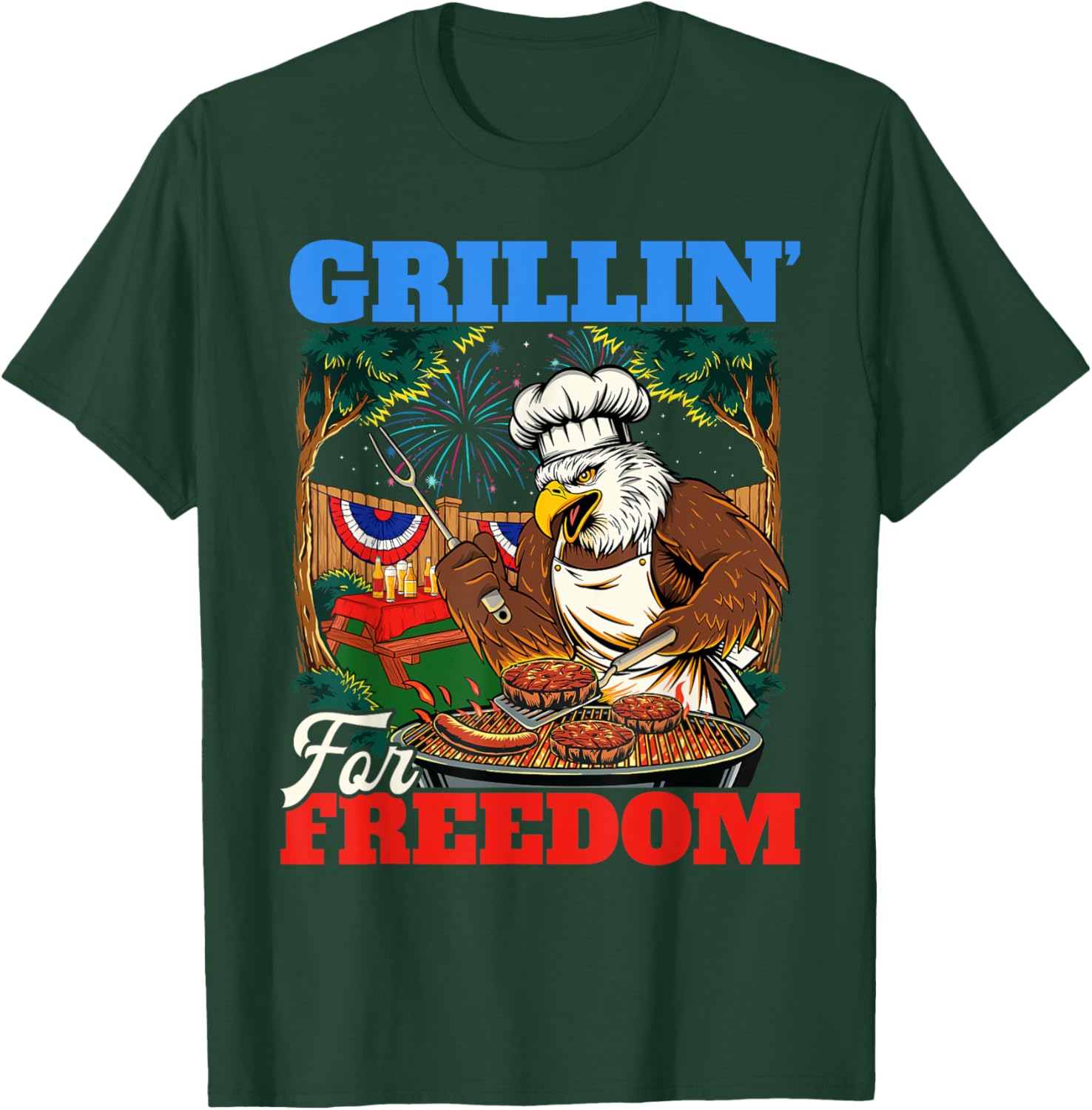 Grillin’ For Freedom - USA American Flag 4th Of July Fourth T-Shirt - T-Shirt | Forest