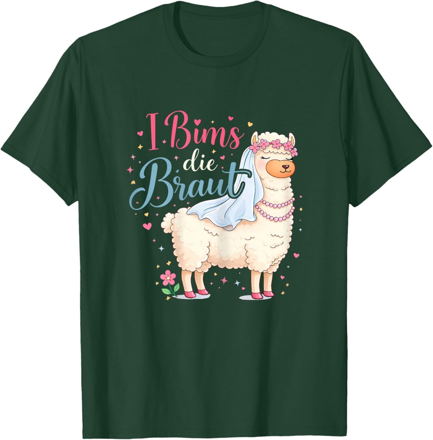 I bims die die Braut Hochzeit Motiv Lama Alpaka JGA Party T-Shirt - T-Shirt | Forest