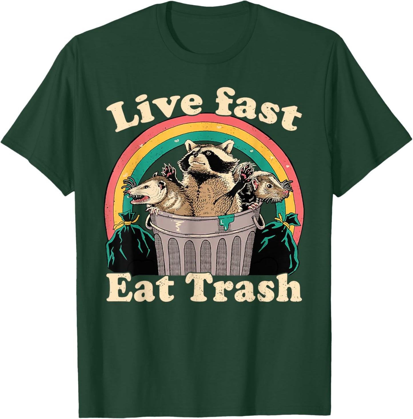 Opossum Raccoon Skunk Live Fast Eat Trash Street Cats Squad T-Shirt - T-Shirt | Forest