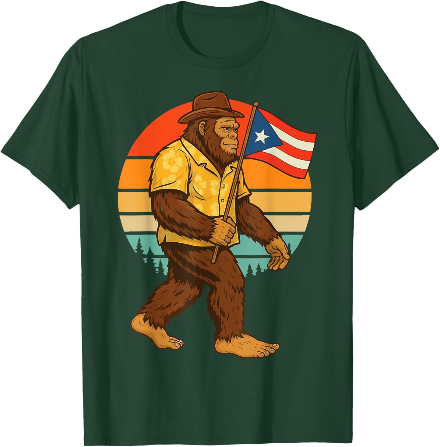 Bigfoot Puerto Rico Flag Retro Sasquatch T-Shirt - T-Shirt | Forest