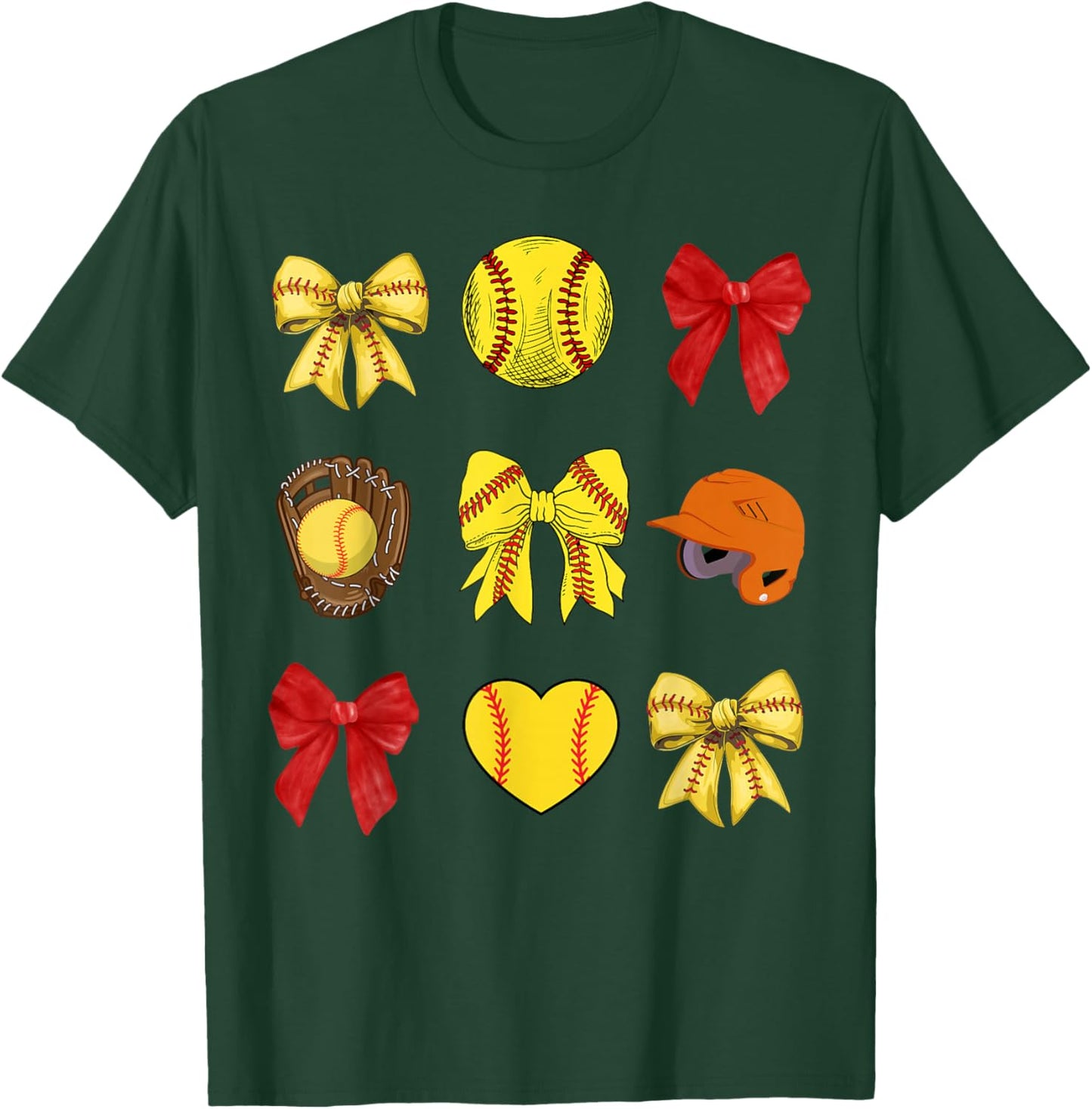 Softball Coquette Bow Softball Mama Softball Mom Mothers Day T-Shirt - T-Shirt | Forest