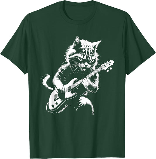 Cat Playing Electric Guitar - Cat Lover Kitten Owner Kitty T-Shirt - T-Shirt | Forest