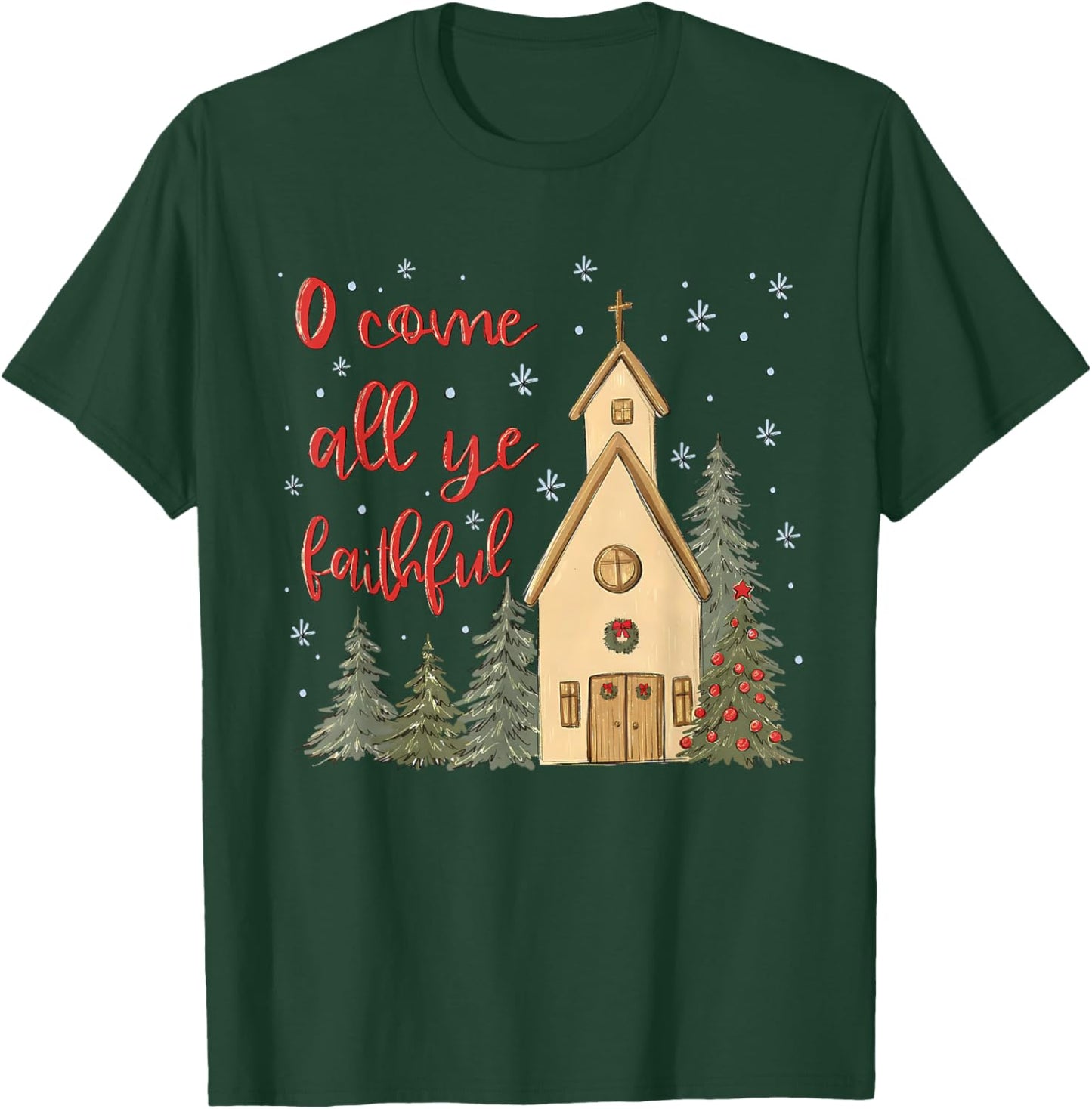 Vintage O Come All Ye Faithful Religious Christian Christmas T-Shirt - T-Shirt | Forest