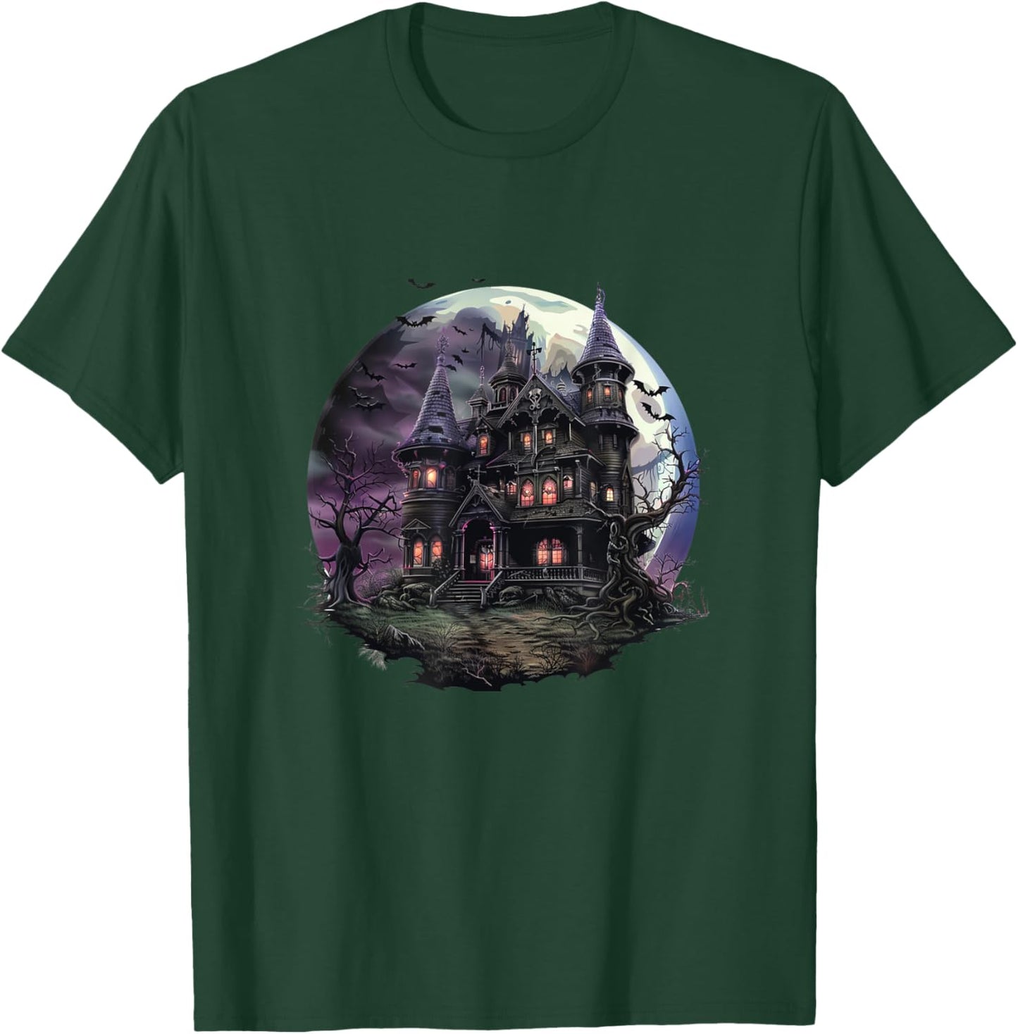Gothic Haunted House - Spooky Halloween Mansion Design T-Shirt - T-Shirt | Forest