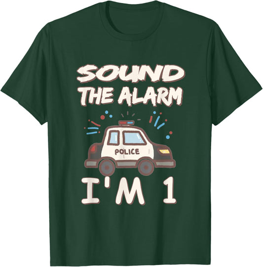 Kids Sound The Alarm I Am 1 Year Old Police Birthday T-Shirt - T-Shirt | Forest