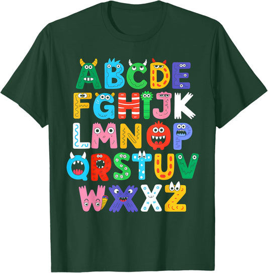 Monster ABC Cute Alphabet Halloween Teacher Costume Kids T-Shirt - T-Shirt | Forest