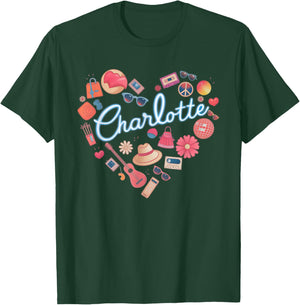 Girl Retro Charlotte First Name Personalized Heart T-Shirt - T-Shirt | Forest