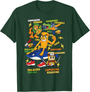 Funny Italian Brainrot Meme Characters Cartoon Art for Kids T-Shirt - T-Shirt | Forest