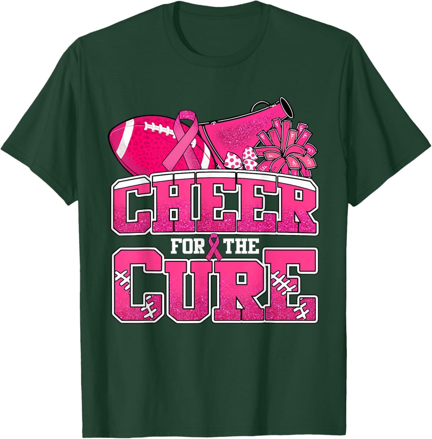 Cheer For The Cure Breast Cancer Sport Cheerleader Football T-Shirt - T-Shirt | Forest