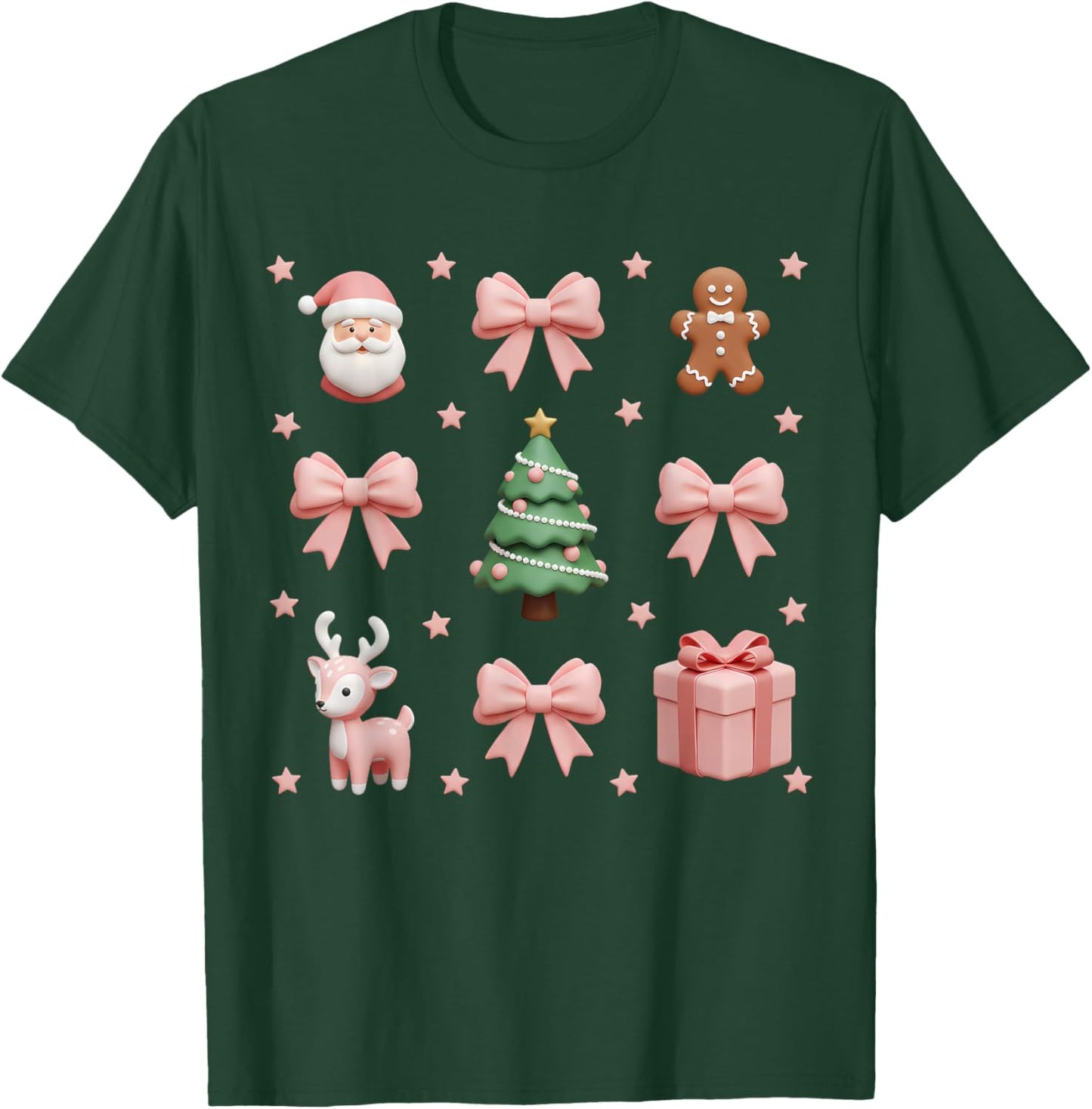 Coquette Bow Christmas Tree Santa Kawaii Women Girls Kids T-Shirt - T-Shirt | Forest