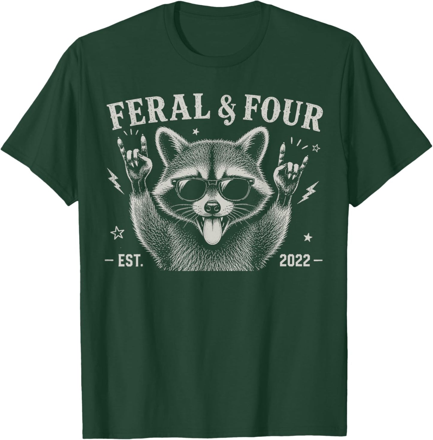 Funny Feral and Four Raccoon 4th Birthday Shirts Girls Boys T-Shirt - T-Shirt | Forest