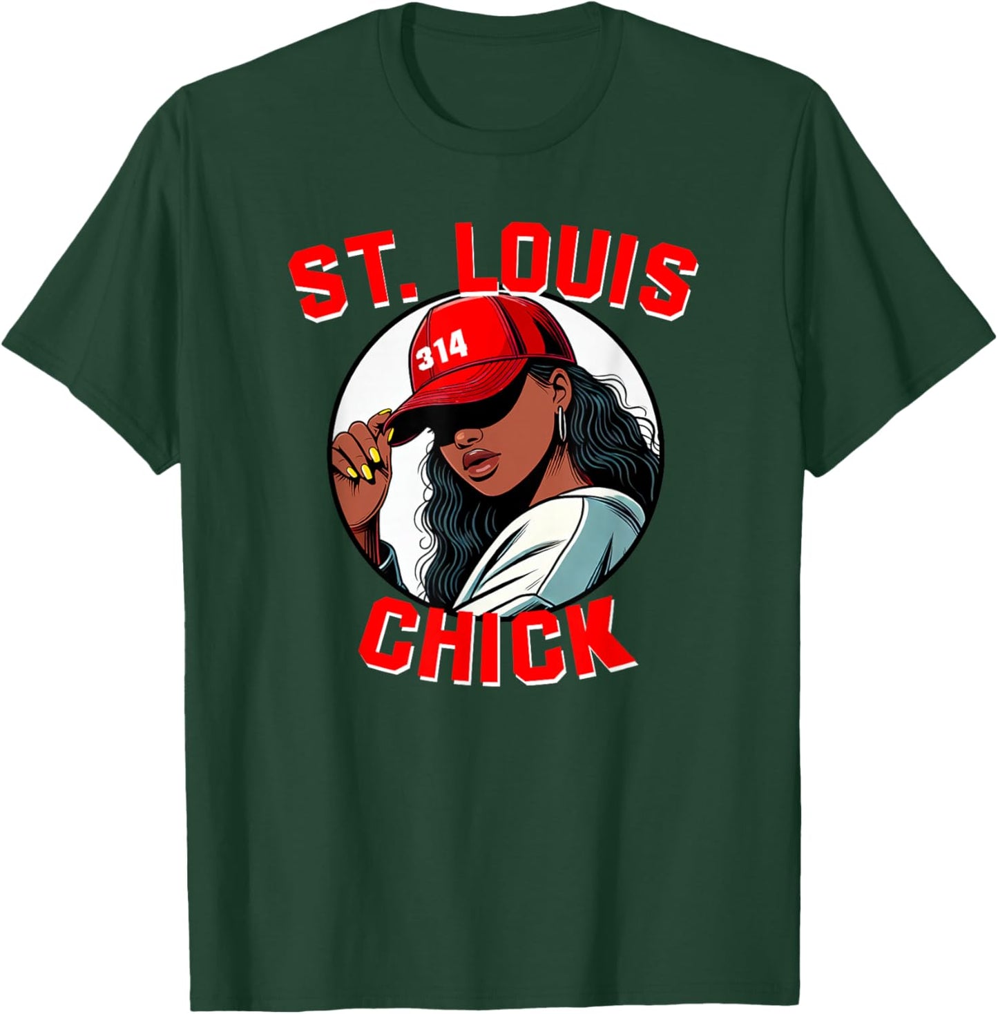 St. Louis Chick 314 Black Woman Red Hat T-Shirt - T-Shirt | Forest