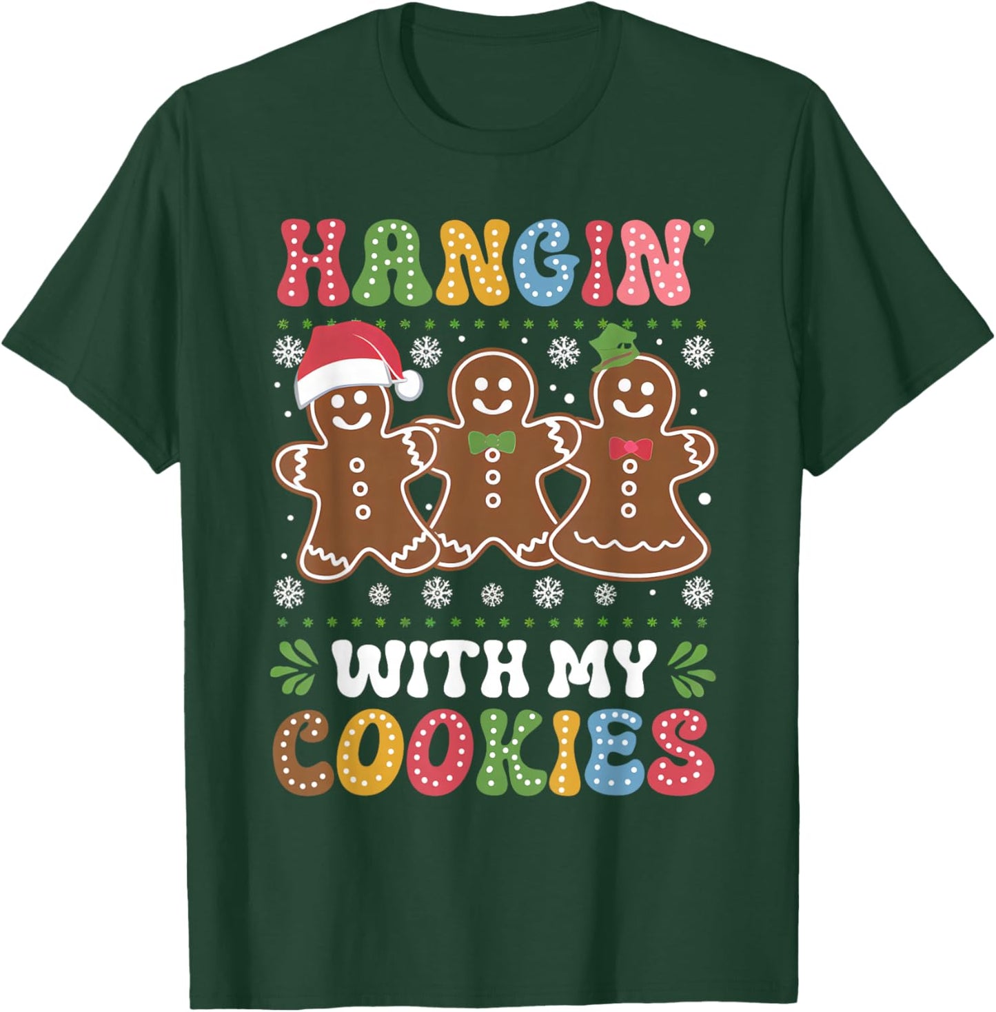 Groovy Hangin With My Cookies Gingerbread Christmas Teacher T-Shirt - T-Shirt | Forest