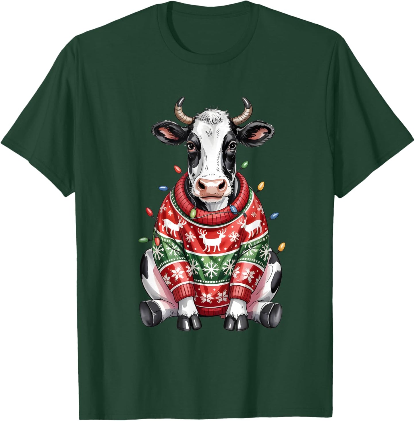 Cow Ugly Christmas Sweater Light Up T-Shirt - T-Shirt | Forest