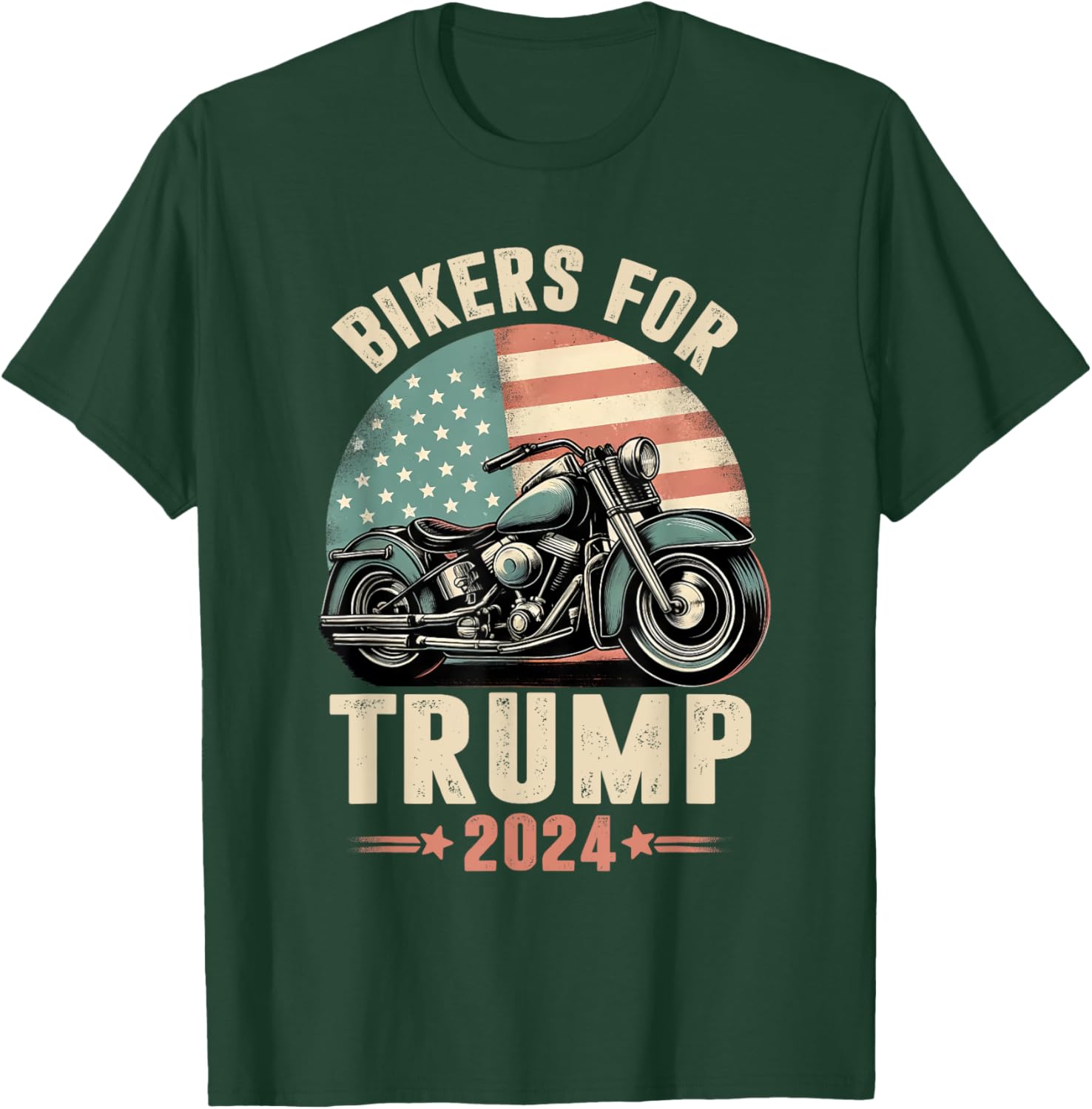 Bikers For Trump 2024 Motorcycle US American Flag Patriotic T-Shirt - T-Shirt | Forest