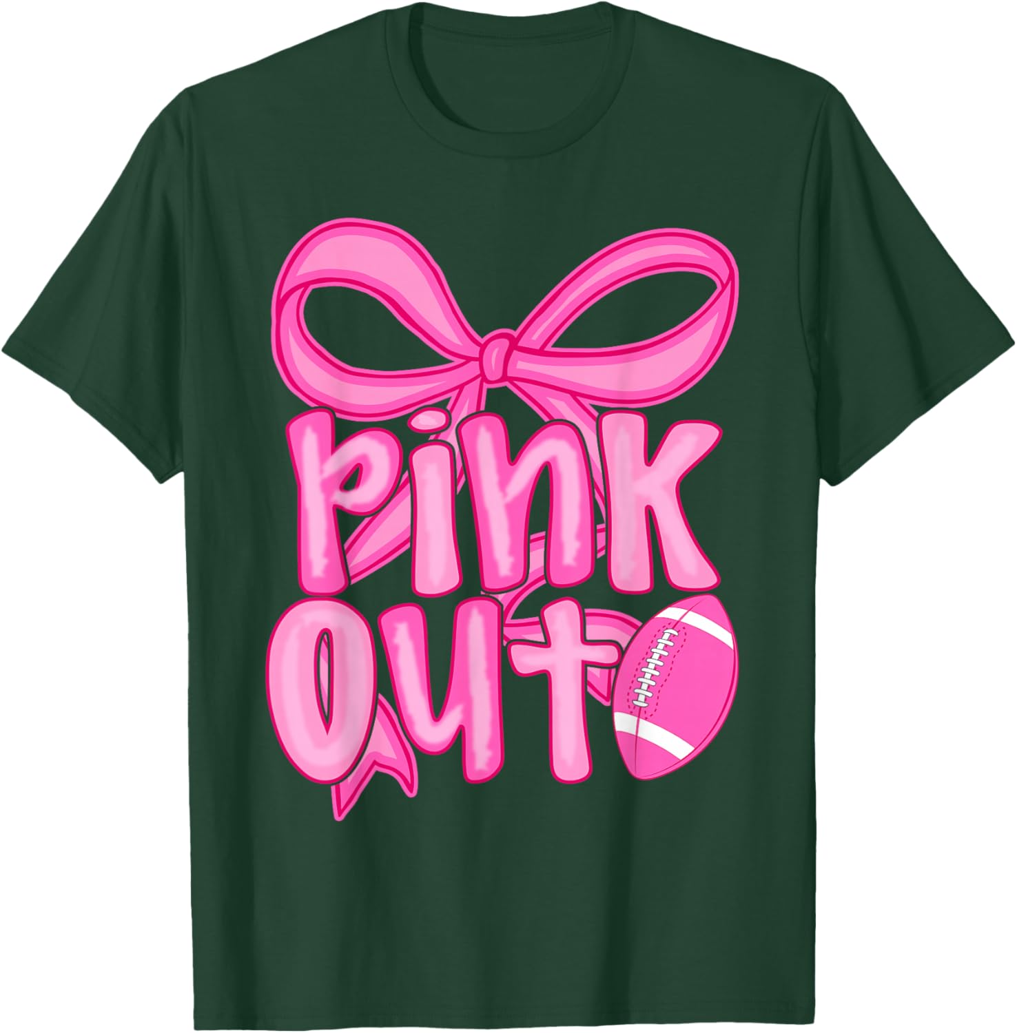 Pink Out Football Bow Preppy Breast Cancer Awareness Women T-Shirt - T-Shirt | Forest