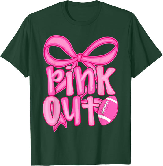 Pink Out Football Bow Preppy Breast Cancer Awareness Women T-Shirt - T-Shirt | Forest