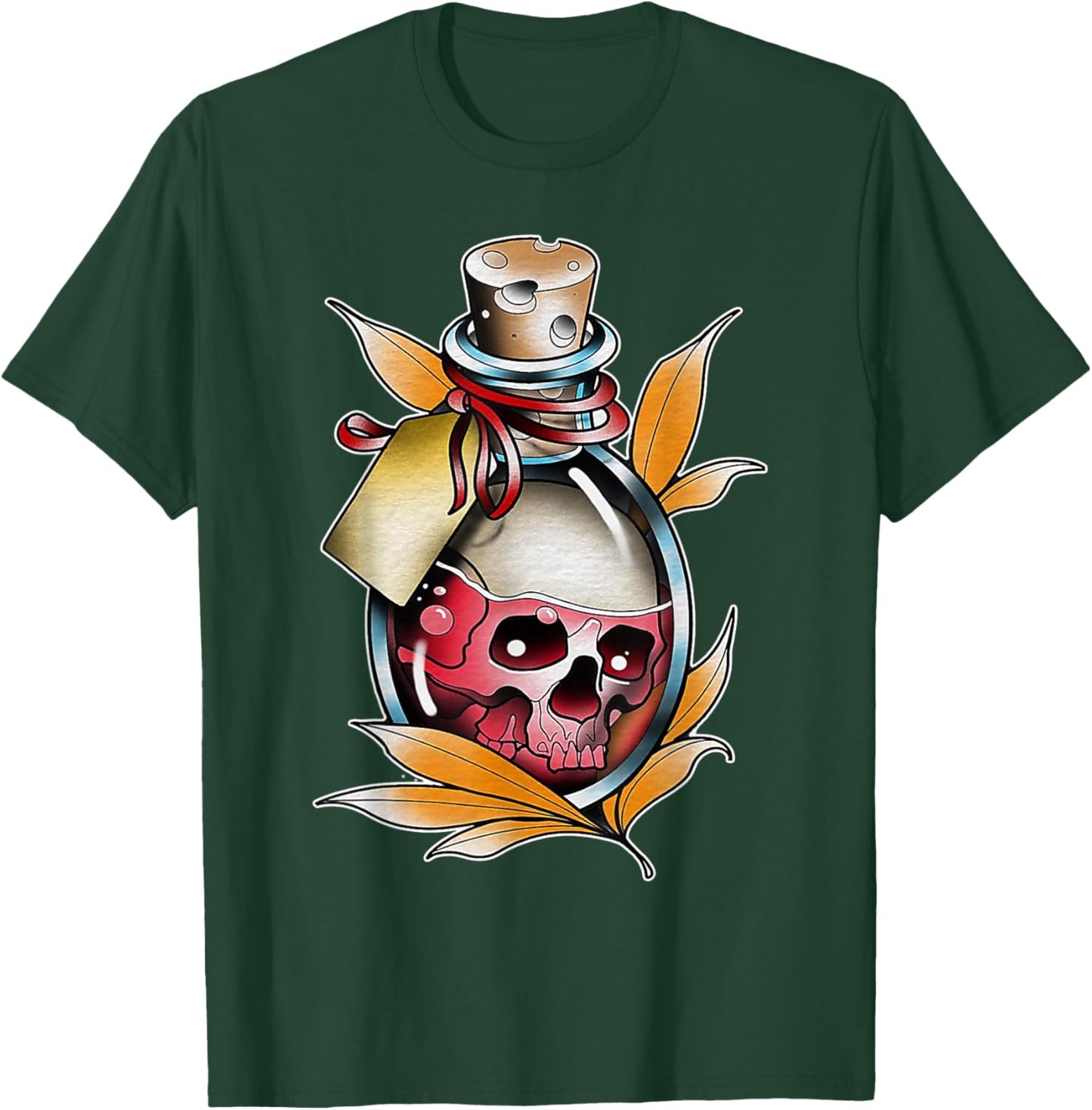 Skull Potion Poison Bottle Neo-Traditional Tattoo Flash T-Shirt - T-Shirt | Forest