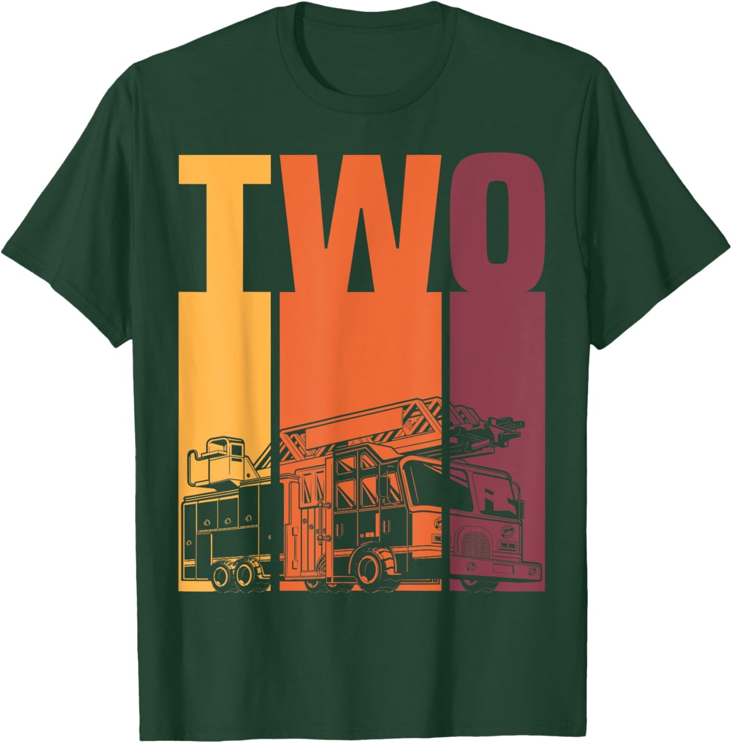 2 Year Old Firefighter Kids Fire Truck 2nd Birthday Boy T-Shirt - T-Shirt | Forest