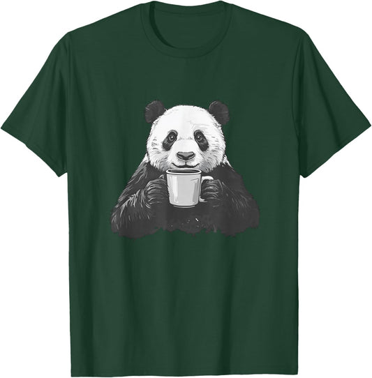 Panda Drinking Coffee Cute Panda Coffee Lover T-Shirt - T-Shirt | Forest