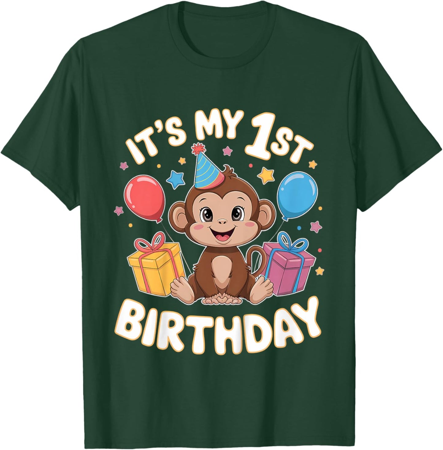 Kids 1st Birthday Monkey Party Design T-Shirt - T-Shirt | Forest