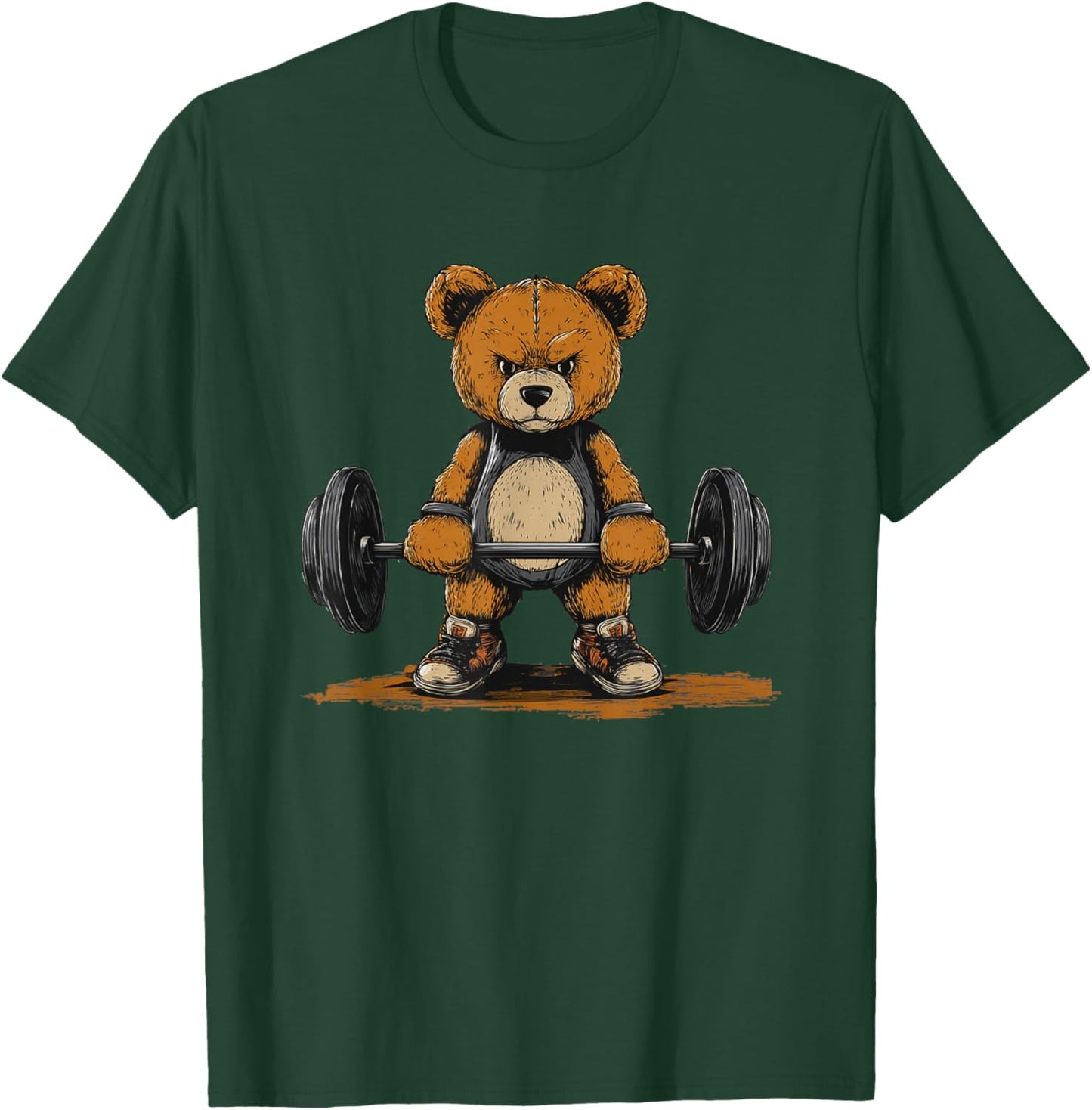 Cool Sporty Teddy Bear with Gym Weights for Deadlifting Fans T-Shirt - T-Shirt | Forest