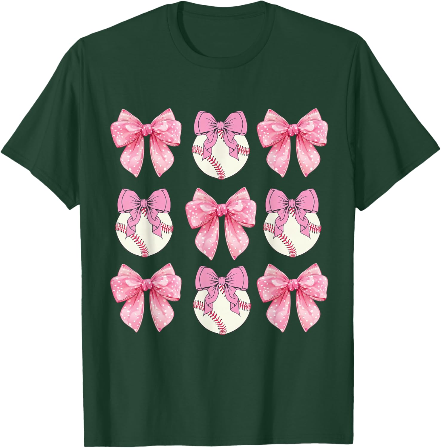 Baseball Coquette Bow Baseball Mom Mother's Day Mama T-Shirt - T-Shirt | Forest