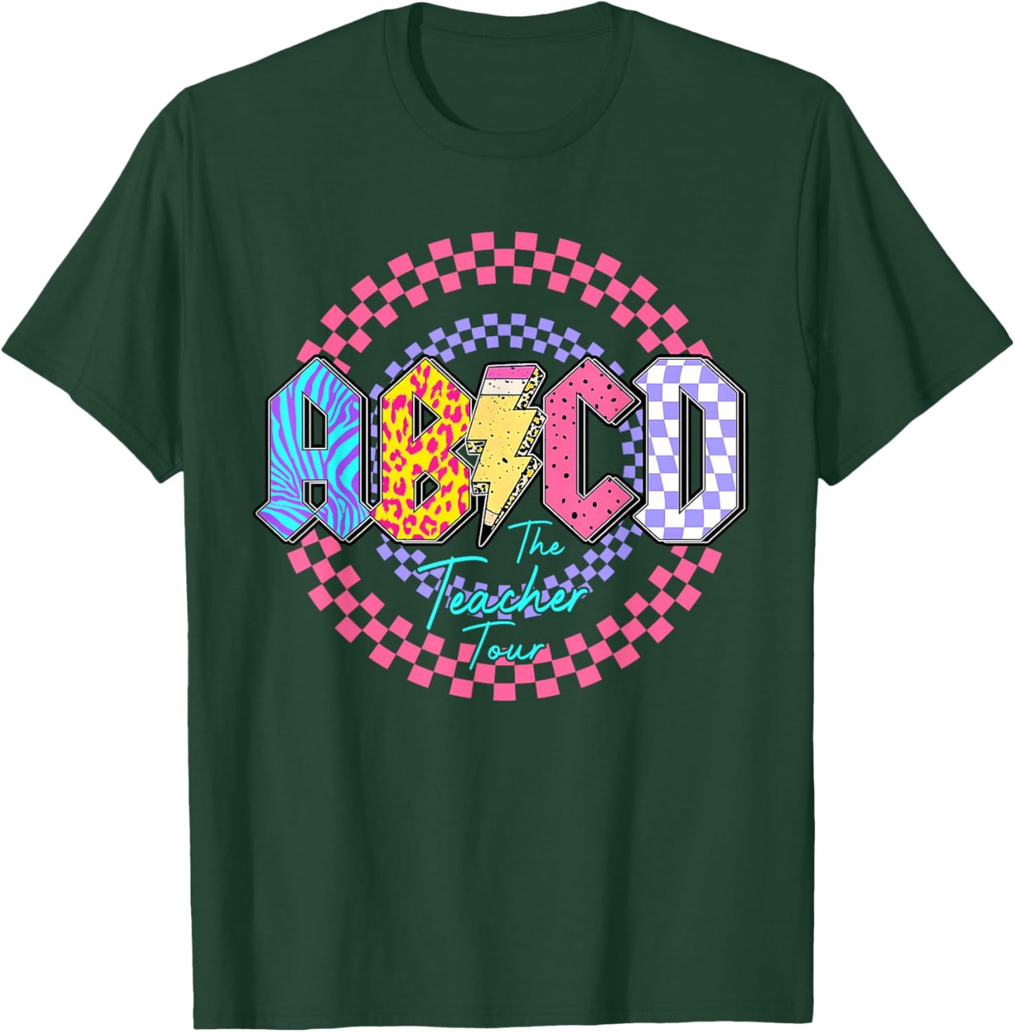 ABCD The Teacher Tour Rockin' Happy Last Day Of School Retro T-Shirt - T-Shirt | Forest