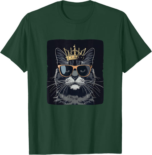Funny Sunglasses Cat King with a Silly Crown T-Shirt - T-Shirt | Forest