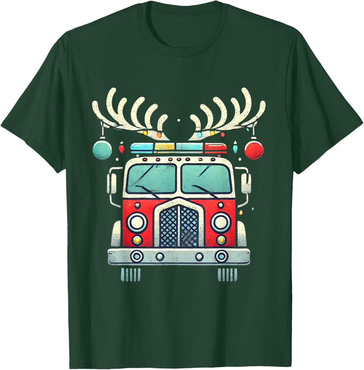 Funny Xmas Fire Truck Reindeer Christmas Firefighter T-Shirt - T-Shirt | Forest