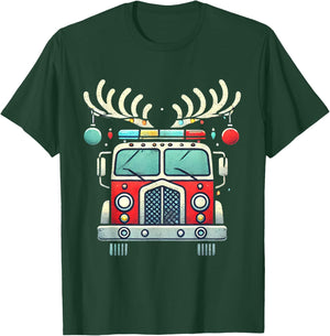 Funny Xmas Fire Truck Reindeer Christmas Firefighter T-Shirt - T-Shirt | Forest