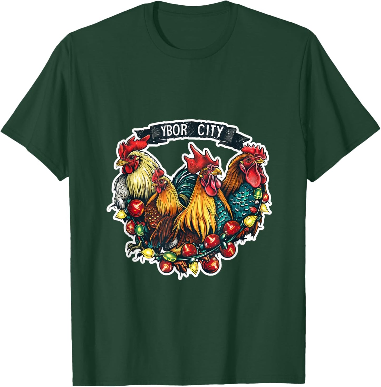 Ybor City Tampa Florida Chickens Roosters Christmas Lights T-Shirt - T-Shirt | Forest