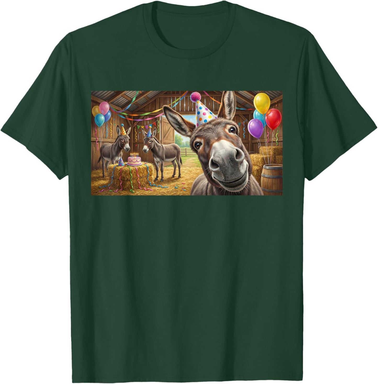 Funny Donkey Birthday Party Cute Farm Animal Selfie T-Shirt - T-Shirt | Forest