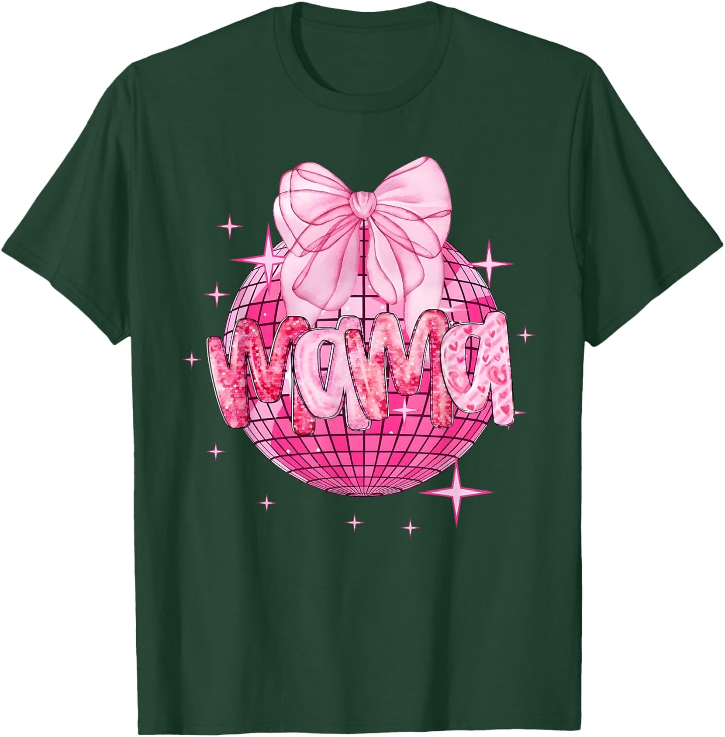 Retro Mama Valentine Disco Ball Coquette Pink Bow Mother Day T-Shirt - T-Shirt | Forest